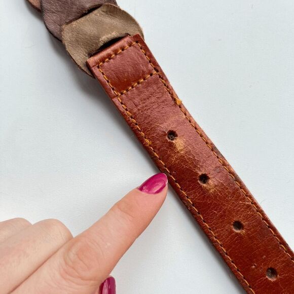 Vintage 70s Woven Leather Belt, Made in England, Adjustable Size Small - Picture 8 of 9